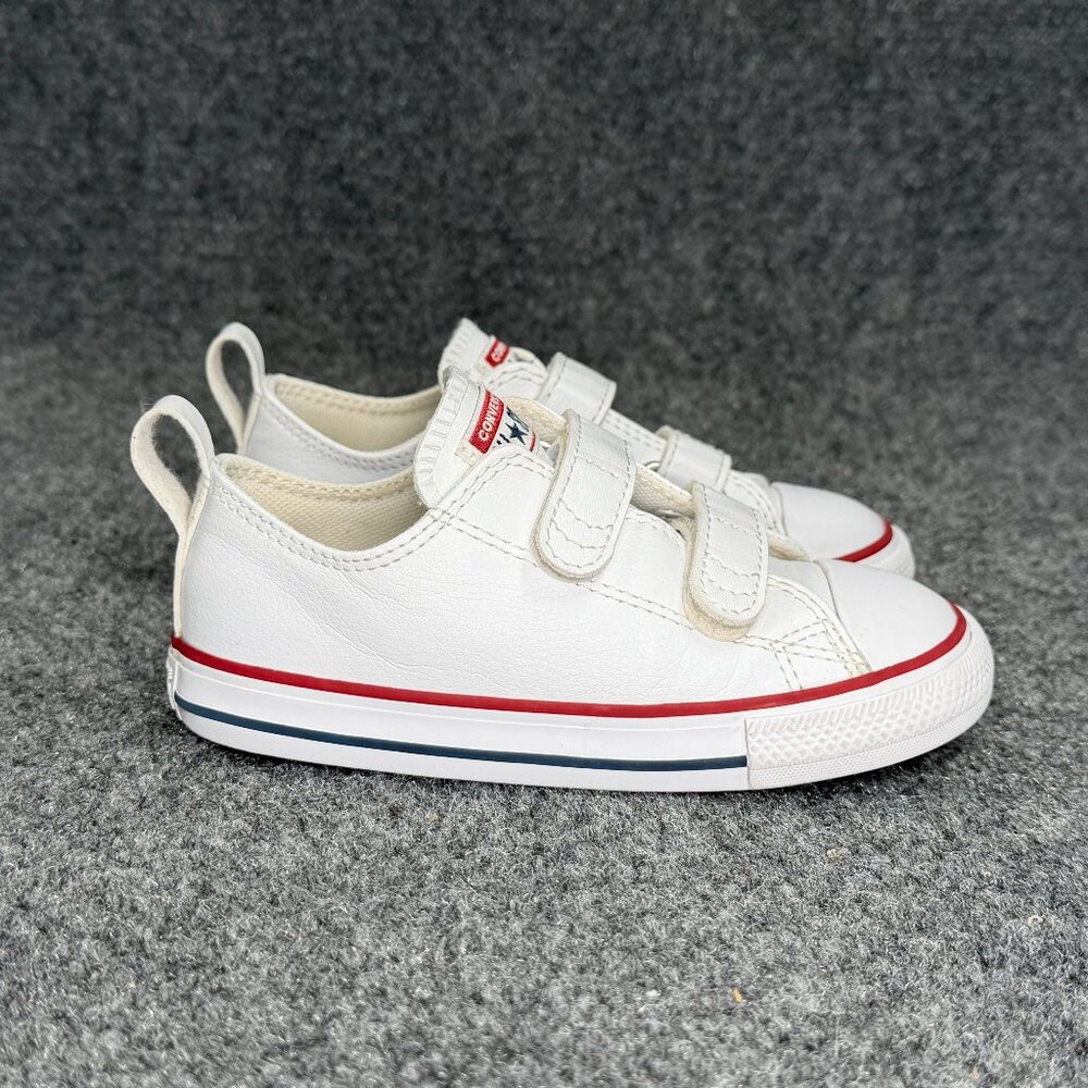 Converse Chuck Taylor All Star Sneakers Kids Size 9 White Leather Low Hook Loop
